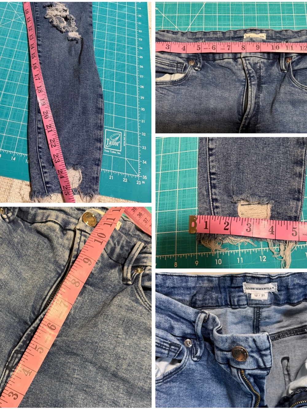 Good American Good Waist Distressed Skinny Jeans Women’s 12/31 High Rise Raw Hem - Picture 3 of 7